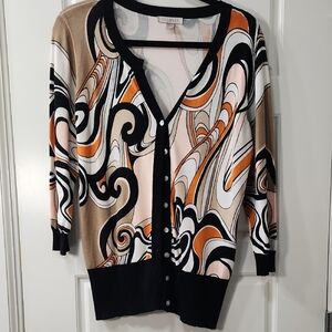 Roz & Ali Black and Orange Swirl Cardigan Size Large